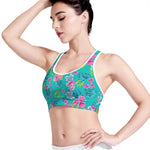 Teal Aloha Tropical Pattern Print Women's Sports Bra