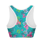Teal Aloha Tropical Pattern Print Women's Sports Bra