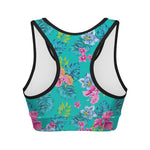 Teal Aloha Tropical Pattern Print Women's Sports Bra