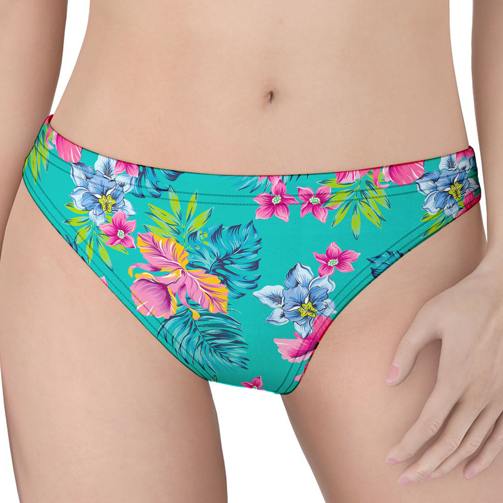 Teal Aloha Tropical Pattern Print Women's Thong