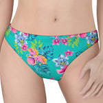 Teal Aloha Tropical Pattern Print Women's Thong