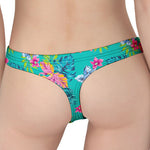 Teal Aloha Tropical Pattern Print Women's Thong