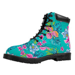 Teal Aloha Tropical Pattern Print Work Boots