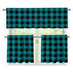 Teal And Black Buffalo Check Print 3 Piece Kitchen Curtains