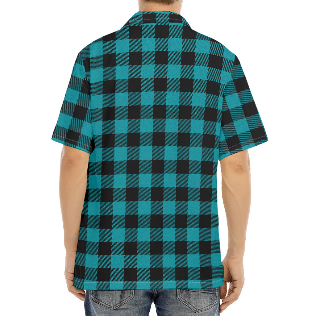 Teal And Black Buffalo Check Print Aloha Shirt