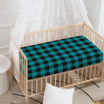 Teal And Black Buffalo Check Print Baby Crib Sheet