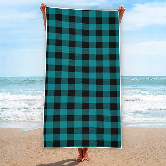 Teal And Black Buffalo Check Print Beach Towel
