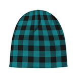 Teal And Black Buffalo Check Print Beanie