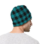 Teal And Black Buffalo Check Print Beanie