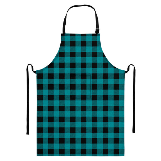 Teal And Black Buffalo Check Print Bib Apron With Pocket