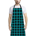 Teal And Black Buffalo Check Print Bib Apron With Pocket