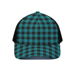Teal And Black Buffalo Check Print Black Mesh Trucker Cap