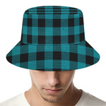 Teal And Black Buffalo Check Print Bucket Hat