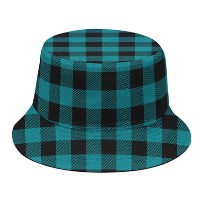 Teal And Black Buffalo Check Print Bucket Hat