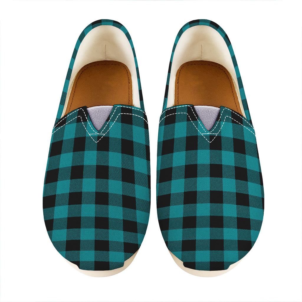 Teal And Black Buffalo Check Print Casual Shoes