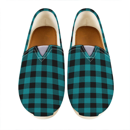 Teal And Black Buffalo Check Print Casual Shoes
