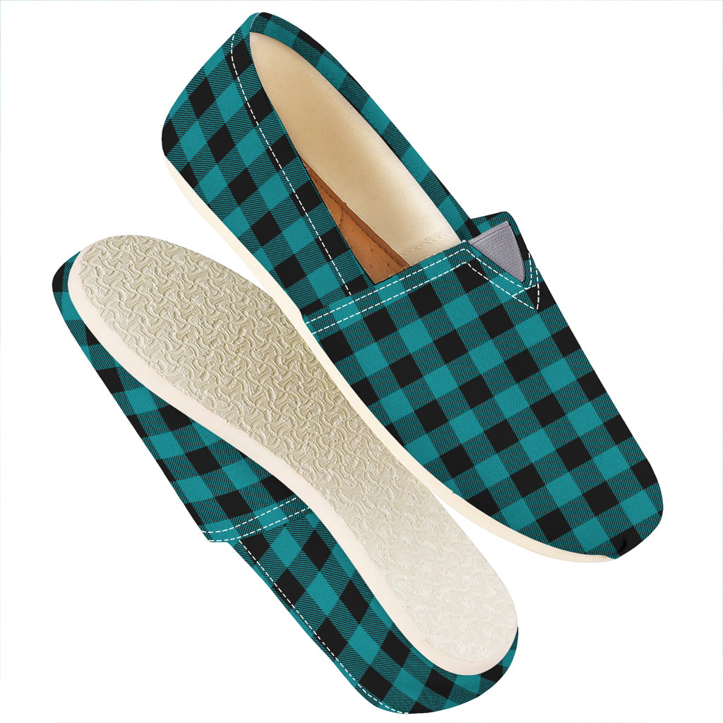 Teal And Black Buffalo Check Print Casual Shoes