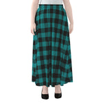 Teal And Black Buffalo Check Print Chiffon Maxi Skirt