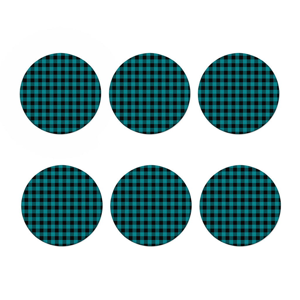 Teal And Black Buffalo Check Print Coaster Set
