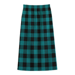Teal And Black Buffalo Check Print Cotton Front Slit Maxi Skirt