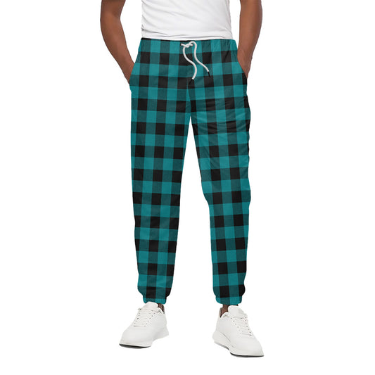 Teal And Black Buffalo Check Print Cotton Pants