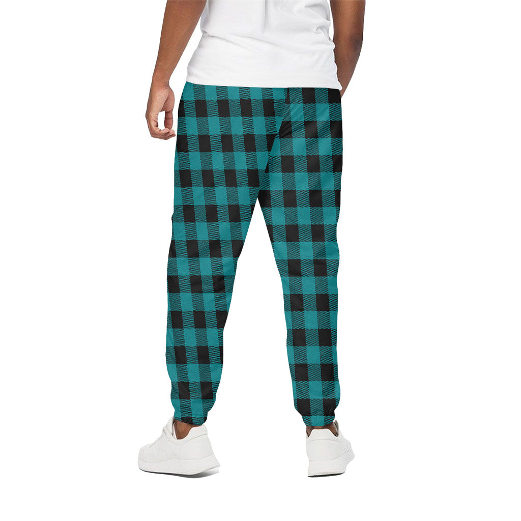 Teal And Black Buffalo Check Print Cotton Pants