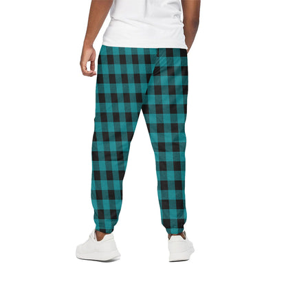 Teal And Black Buffalo Check Print Cotton Pants