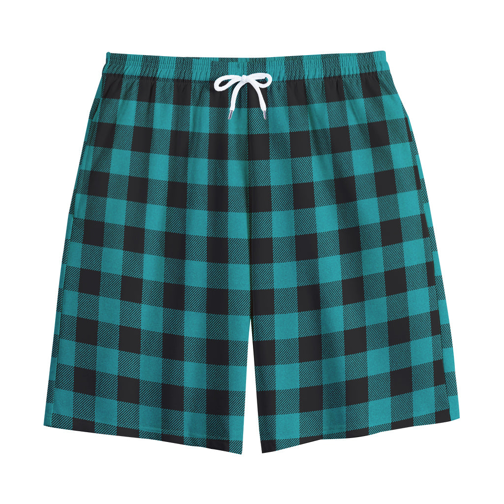 Teal And Black Buffalo Check Print Cotton Shorts