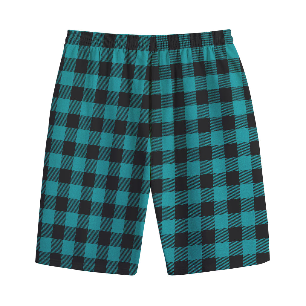 Teal And Black Buffalo Check Print Cotton Shorts