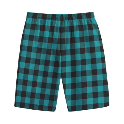 Teal And Black Buffalo Check Print Cotton Shorts