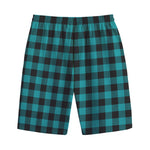 Teal And Black Buffalo Check Print Cotton Shorts