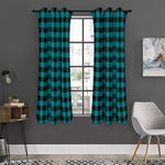 Teal And Black Buffalo Check Print Curtain