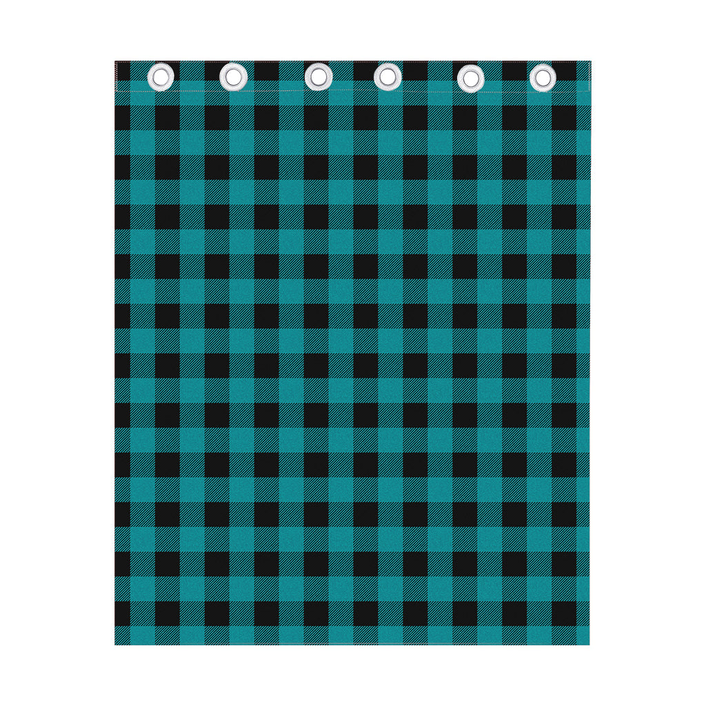 Teal And Black Buffalo Check Print Curtain