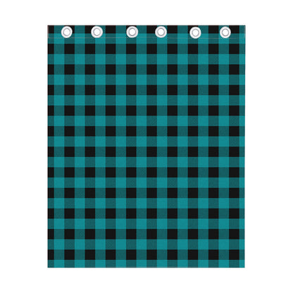 Teal And Black Buffalo Check Print Curtain