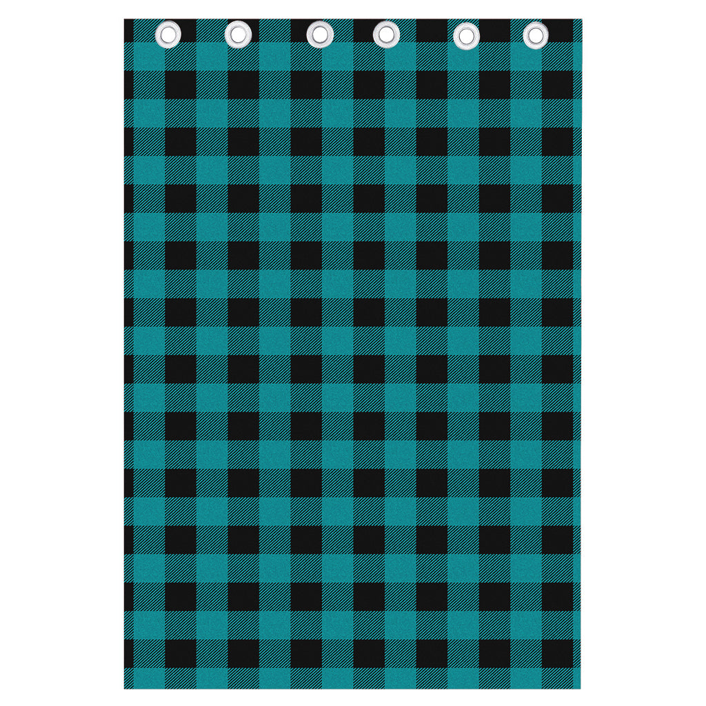 Teal And Black Buffalo Check Print Curtain