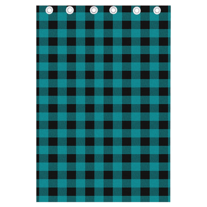 Teal And Black Buffalo Check Print Curtain
