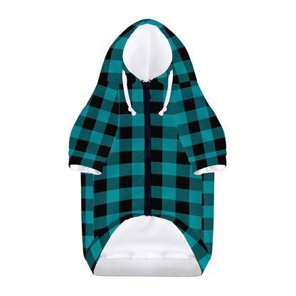 Teal And Black Buffalo Check Print Dog Zip Up Hoodie