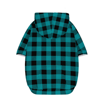 Teal And Black Buffalo Check Print Dog Zip Up Hoodie