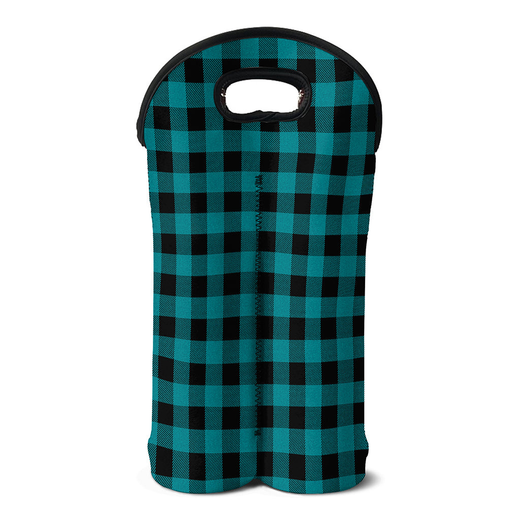 Teal And Black Buffalo Check Print Double Neoprene Wine Tote