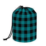 Teal And Black Buffalo Check Print Drawstring Makeup Bag