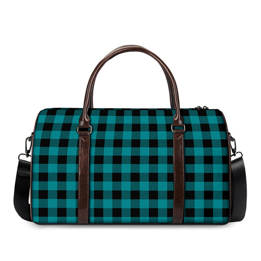 Teal And Black Buffalo Check Print Duffle Bag