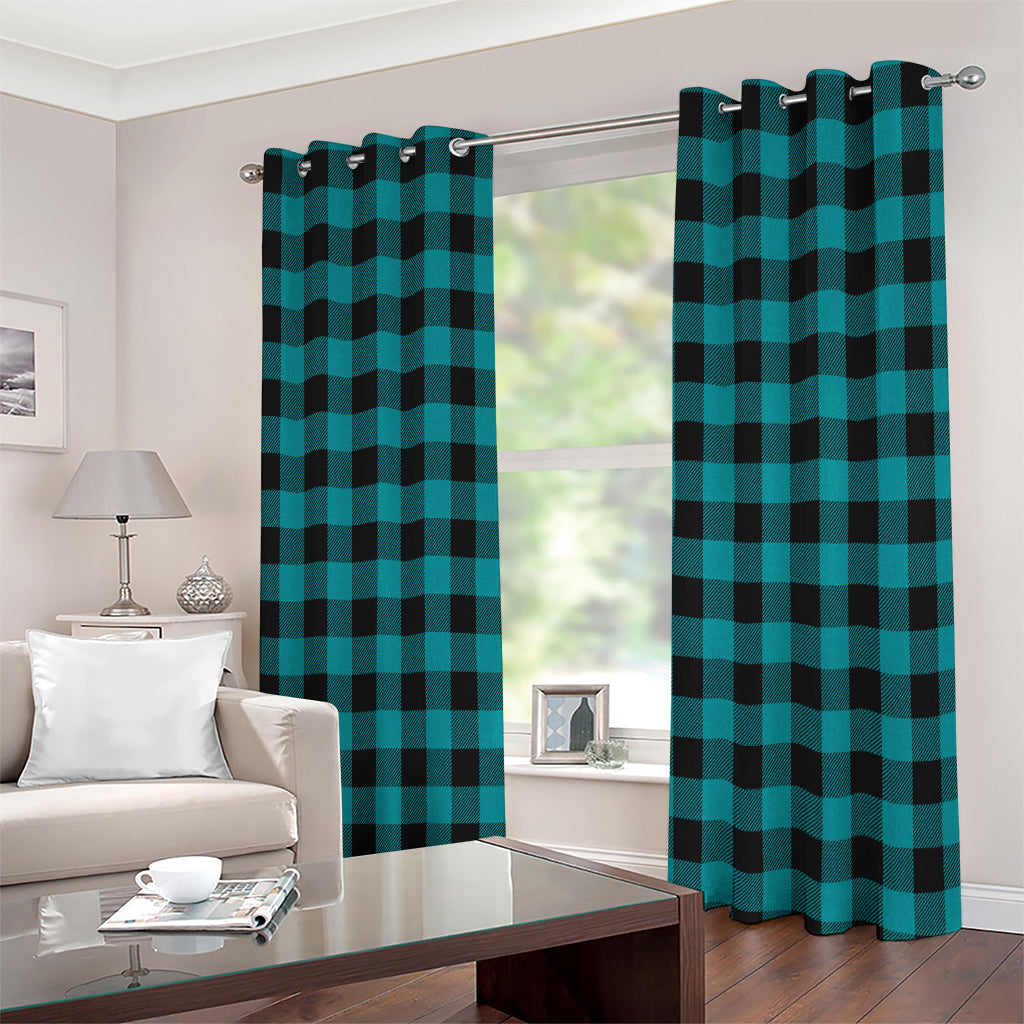 Teal And Black Buffalo Check Print Extra Wide Grommet Curtains