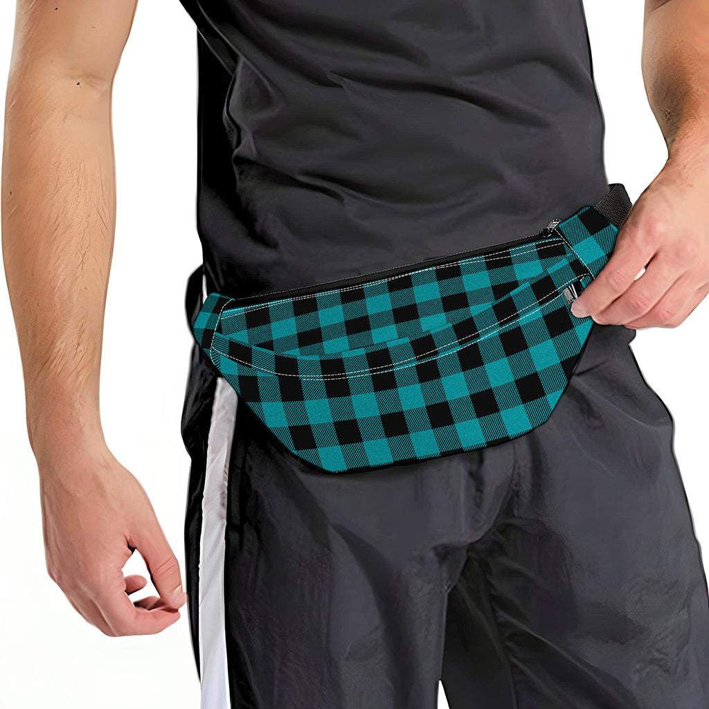 Teal And Black Buffalo Check Print Fanny Pack