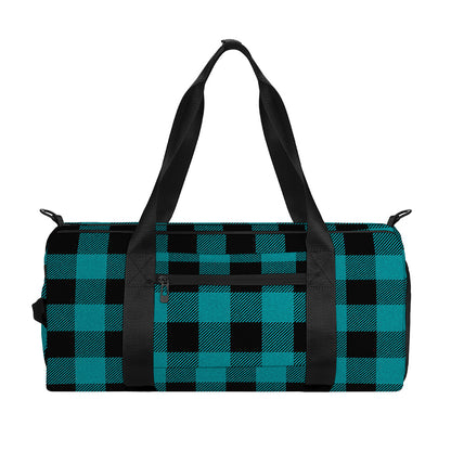Teal And Black Buffalo Check Print Gym Bag