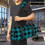 Teal And Black Buffalo Check Print Gym Bag