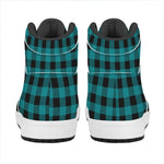 Teal And Black Buffalo Check Print High Top Leather Sneakers