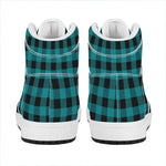 Teal And Black Buffalo Check Print High Top Leather Sneakers