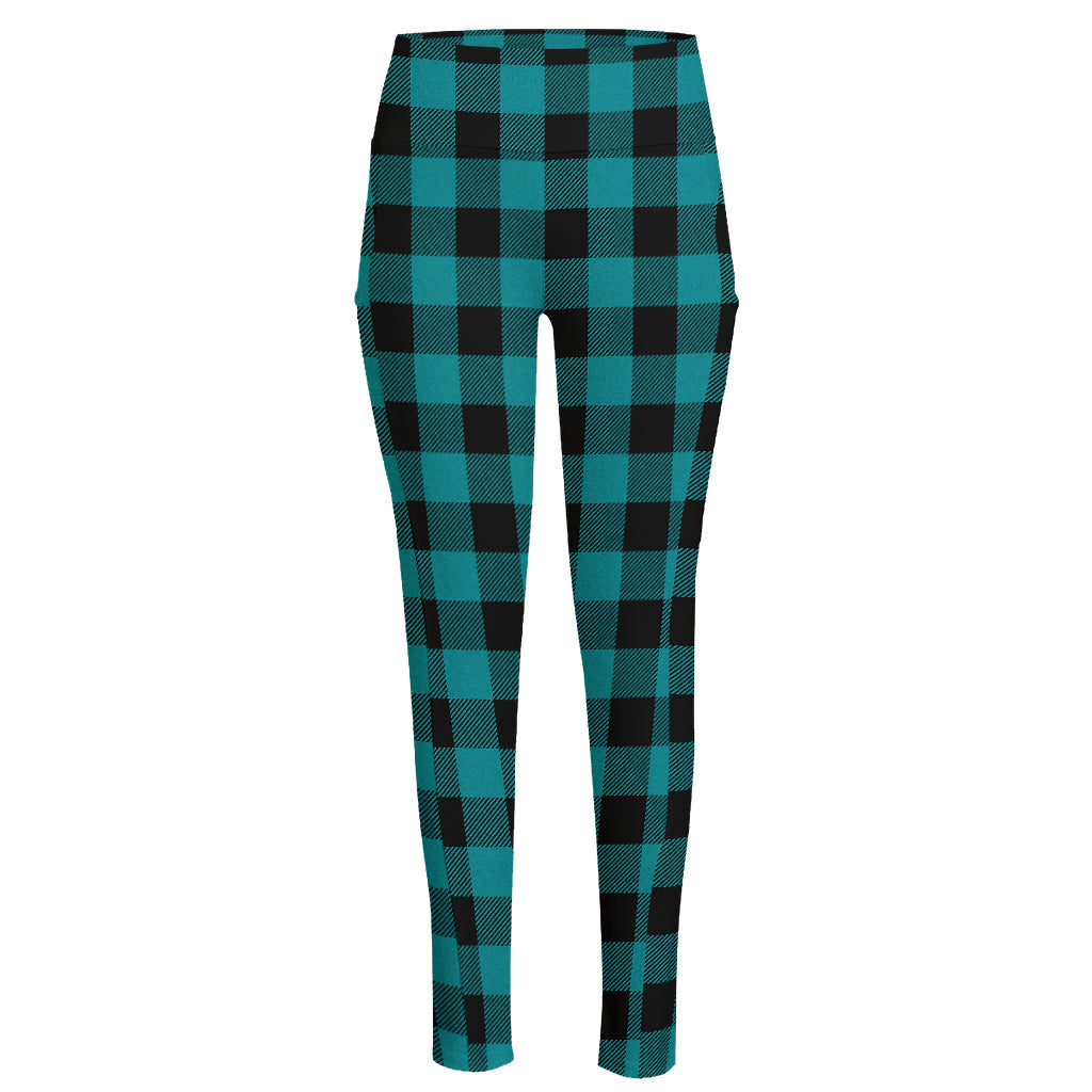 Teal And Black Buffalo Check Print High-Waisted Pocket Leggings