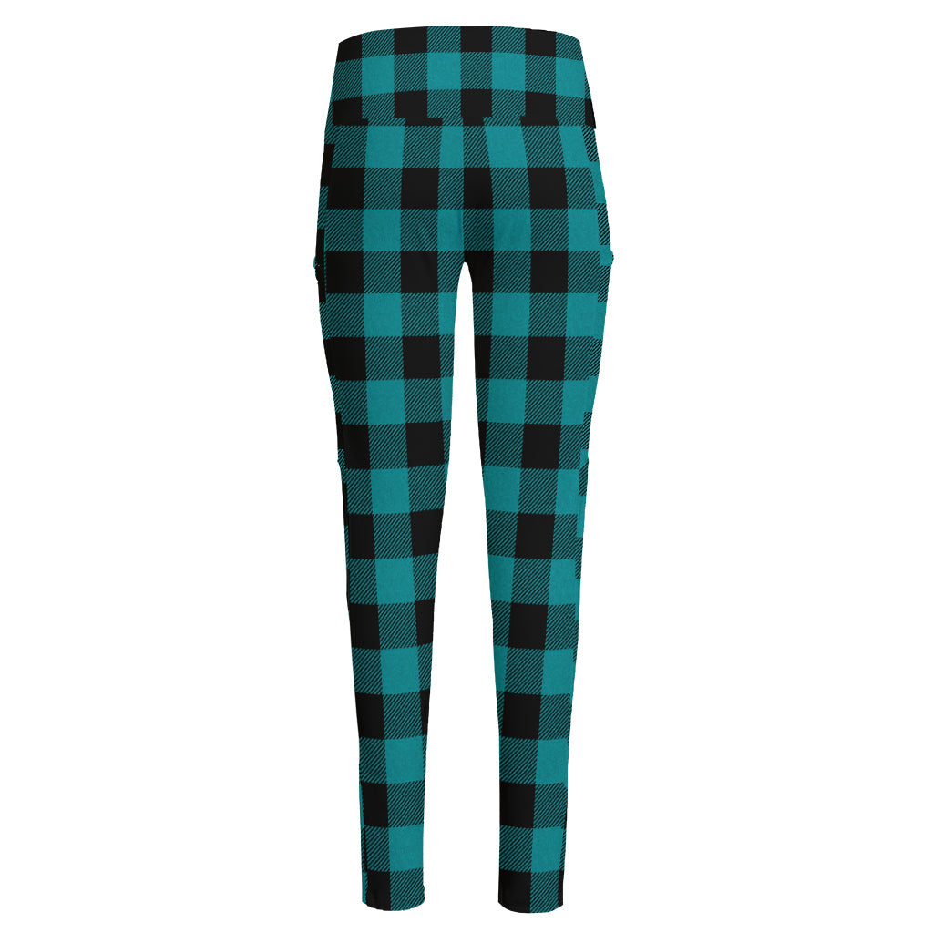 Teal And Black Buffalo Check Print High-Waisted Pocket Leggings