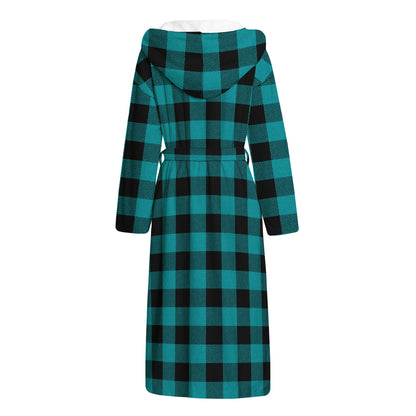 Teal And Black Buffalo Check Print Hooded Bathrobe